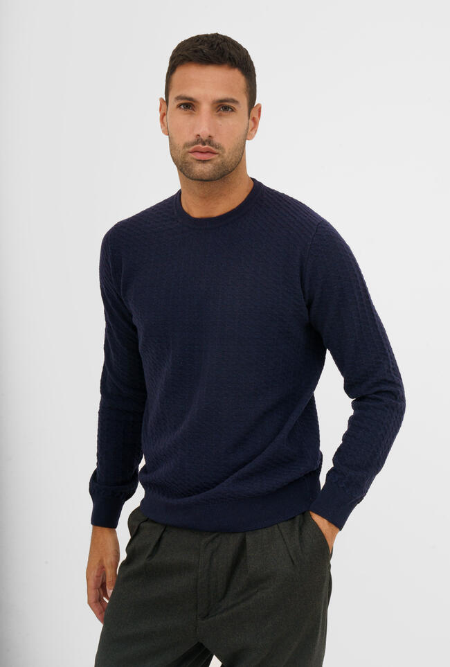 Girocollo con lavorazione in misto cashmere ROYAL RED - Ferrante | img vers.1300x/