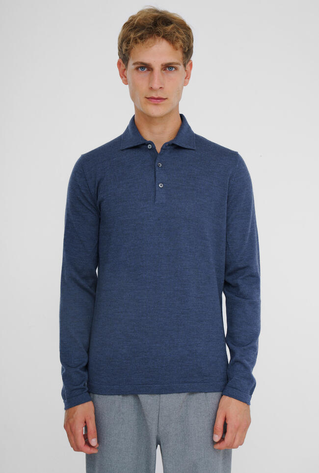 Polo with shirt collar in pure combed wool MAIN - Ferrante | img vers.1300x/