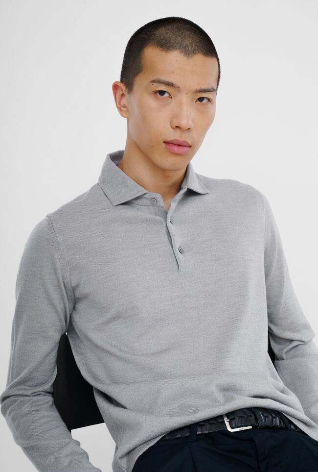 Polo with shirt collar in pure combed wool MAIN - Ferrante | img vers.1300x/