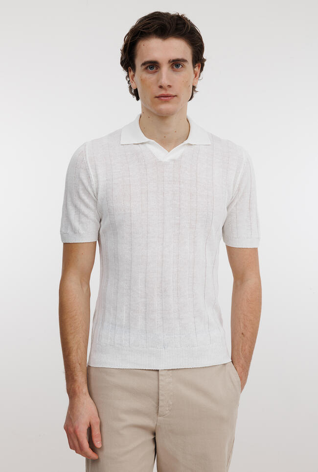 Polo senza bottoni in lino e cotone ROYAL RED - Ferrante | img vers.1300x/