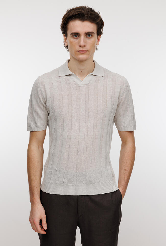 Polo senza bottoni in lino e cotone ROYAL RED - Ferrante | img vers.1300x/