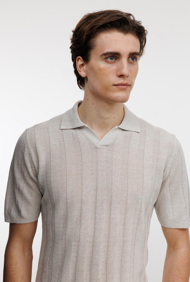 Buttonless polo in linen and cotton ROYAL RED - Ferrante | img vers.1300x/