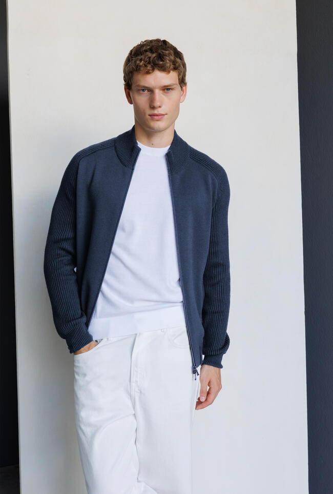 Full zip con maniche a coste in lana triploritorto MAIN - Ferrante | img vers.1300x/