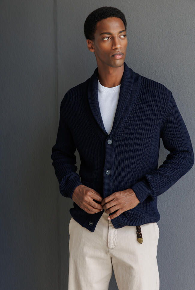 Cardigan con collo sciallato in lana triploritorto MAIN - Ferrante | img vers.1300x/