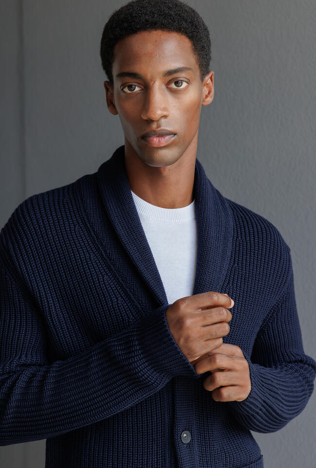 Cardigan con collo sciallato in lana triploritorto MAIN - Ferrante | img vers.1300x/